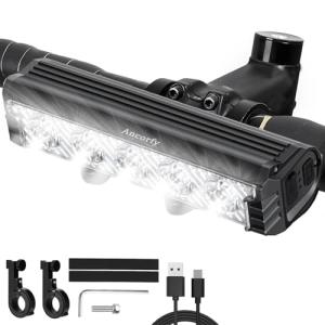Ancorfy Super Bright LED Bike Light, USB Rechargeable Bicycle Headlight, Waterproof Bike Headlight, 5 Modes 2800 Lumen Bicycle Headlight, MTB Off-Road Cycling Commuting