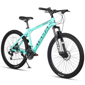 AVASTA 26-inch Mountain Bike MTB for Man Male and Woman Female Adult with Lightweight Aluminum Alloy Frame and Dual Disc Brakes, Front Suspension, 21-Speed Gear Shifters, Hidden Brake Cables, Green