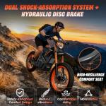 Electric Dirt Bike for Teens Adults with Peak-3000W, 34MPH Electric Motorcycle with 48V/21AH Battery Ebike Mid-Drive Motor and Full Suspensions Mountain Off-Road E Bike, Hydraulic Brakes with Fat Tire