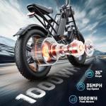 RPINT E500 Electric Bike for Adults with 1000W Peak Motor, 20" Fat Tire Dirt E Bike for All-Terrain, 28MPH and 40 Miles PAS Range, 7 Speed Electric Mountain Bicycles with 48V Removable Battery