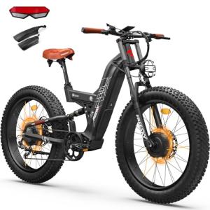 FREESKY 4000W Dual Motor Electric Bike for Adults, 48V 30AH Battery 120Miles Range, 40+MPH AWD Fast E-Bike, 26" Fat Tire Full Suspension Off-Road Electric Mountain Bike, Black