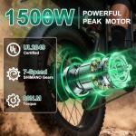 YUCHETX Electric Bike for Adults 1500W Peak 20" Fat Tire All-Terrain E-Bike,60 Miles & 25-35MPH Electric Dirt Bike for Road Sand Mountain Snow,48V 18.9AH Battery Powered Electric Motorcycle