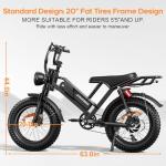Spacewalk M7 Electric Bike,20" Fat Tire Ebike,Ideal for Riders Under 5'5" & Above,4 Shock Absorbers More Comfort,24.9mph,1500W (Peak) Motor,48V 15AH Battery,50 Miles Electric,75 Miles PAS - Black