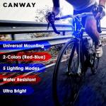 CANWAY Bicycle Rear Light Red Blue, Bike Tail Light Rechargeable 168 Lumens Bike Tail Light Battery USB C 500 mah 5 Modes Waterproof Safety for Road Mountain Night Riding