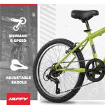 Huffy Stone 20 Inch Mountain Bike, Matte Lime Frame, 6-Speed Shimano Twist Shifting, Front Suspension, Comfort Saddle, 20"/24"/26" Sizes, 6-21 Speeds, Dual Suspension Available