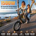 TST Electric Bike for Adults 1500W Peak Motor Cargo E-Bike 60Miles 28MPH 20" Fat Tire Ebikes 48V 15Ah Removable Battery Electric Bicycle Rear Rack with Basket, UL 2849 Certification