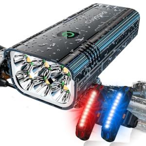 2026 New 9800 Lumen Bike Light,6 LED High Brightness Bicycle Light,Rechargeable 10 Mode Headlight Taillight, 360°Rotatable Brackt,Aluminum Waterproof Light,Runtime 48+ hrs,Shockproof for Road,Mountain