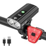 Super Bright Bike Lights for Night Riding, 5000mAh USB C Rechargeable LED Bicycle Light Front and Rear, 2000 Lumens Headlight and Back Tail Light Set for Road Mountain, (Black, 1 Set)