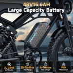 Electric Bike for Adults - 28MPH(PAS Mode) Fat Tire E-Bike, 48V 15.6Ah/25Ah Removable Battery, Full Suspension, LCD Display, 20" All-Terrain Tires Adult Electric Bicycle for Off-Road Commute