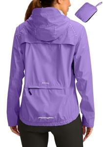 Bikewa Women's Cycling Rain Jackets Waterproof Windbreaker Lightweight Running Windproof Reflective Jacket Packable Hooded(Taro Purple,M)