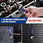 WORKPRO 4-Inch Mini Adjustable Wrench, Cr-V Steel Wide Jaw Black Oxide Wrench for Small Nuts, Metric & SAE Scales, for Home, Workshop and DIY