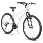 HILAND 26 Inch Womens and Mens Mountain Bike, 18 Speed Steel Frame Adult Bicycle, MTB Bikes with Suspension Fork, V Brake, Mountain Bicycle for Woman Man, White
