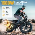 TST Electric Bike for Adults 1500W Peak 20" Fat Tire All-Terrain E-Bike 110 Miles 28 MPH Electric Dirt Bike - 48V 25 AH Battery Tested to UL 2849 Powered Electric Bicycle