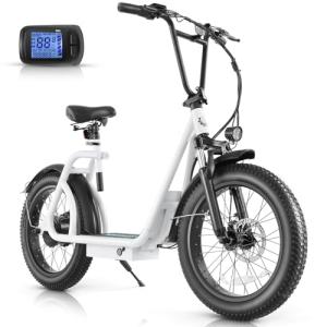 Caroma 819W Foldable Electric Scooter Adults, 20" Fat Tire Electric Bike with 500Wh Battery, Up to 30Miles & 20MPH, Adult Electric Bicycles for Commuting with Basket&Adjustable Seat