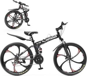 Omelaza 26 Inch Folding Mountain Bike with High Carbon Steel, 21 Speed City Bike with Dual Suspension, Folding Bicycle for Adults Men and Women