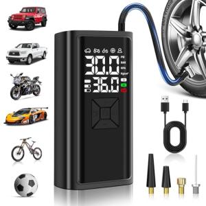 Tire Inflator Portable Air Compressor, 150 PSI Air Pump for Car Tires with Digital Dual Values Display, Cordless Pump with LED Light and Auto Shut-Off Function, Suit for Car,Motorcycle,Bicycle,Balls