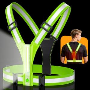 Cuvccn LED Reflective Vest Super Bright Lighting, 360° Visible Running Light for Runners, Waterproof Adjustable Reflective Running Vest Headlamp for Men/Women/Kids Night Walking/Running/Cycling