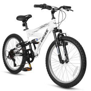 WEIZE Kids Mountain Bike, 20 inch Kids' Bicycles for 6-10 Years Old Boys Girls with Dual Full Suspension, 6 Speeds Drivetrain, High-Carbon Steel Frame,White