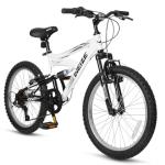 WEIZE Kids Mountain Bike, 20 inch Kids' Bicycles for 6-10 Years Old Boys Girls with Dual Full Suspension, 6 Speeds Drivetrain, High-Carbon Steel Frame,White