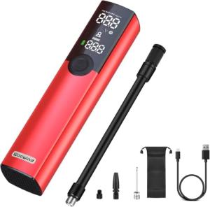 Woowind BP188 Bike Pump, The Pro Electric Bicycle Pump Tire Inflator Portable Air Compressor with Schrader, Presta and Dunlop Valve Adapters - 150PSI (Red)