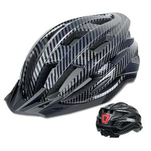 AISSTXOER Bike Helmet for Adult Men Women with Multi-Mode Rear LED Light, with Suggested Fit 56-62cm, Lightweight with Adjustable Dial, Side and Chin Strap, Carbon Black Shiny Surface