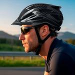 AISSTXOER Bike Helmet for Adult Men Women with Multi-Mode Rear LED Light, with Suggested Fit 56-62cm, Lightweight with Adjustable Dial, Side and Chin Strap, Carbon Black Shiny Surface