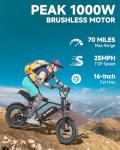 Qlaway 16" 500w Fat Tire Electric Dirt Bike for Adults, 48V 13.5AH Removable Battery Electric Motorcycle Ebikes with 25MPH Top Speed, 70 Miles Range, Full Suspension
