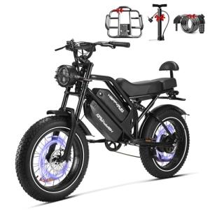 HAPPYRUN Electric Bike for Adults,2000W 48V38Ah Detachable Dual Battery Ebike for Adults 85+ Mile 36MPH Top Speed E Bike All Terrain 20" Fat Tire Electric Dirt Bike G70