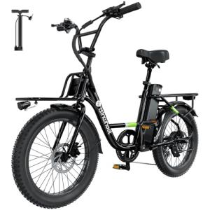 isinwheel U7 E Bike for Adults Electric Bike with Dual Cargo Rack, 48V 1000W Peak Ebikes for Adults, 7 Speed Gear, 20mph Step Thru Cruiser Electric Bicycles, 20" × 3“ Fat Tire Ebike