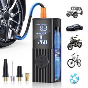Hafuloky Tire Inflator Portable Air Compressor, 180PSI Cordless Air Pump with Digital Gauge, LED Light and Auto Shut-Off Function, 3X Faster Air Compressor for Car, Motorcycle, Bicycle, Ball