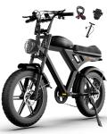 MOVCAN V30 Electric Bike for Adults 1000W(Peak 1500W) Motor,28MPH,70 Miles, 20" Fat Tire Ebike, 48V 15.6Ah Single Battery, with Phone Holder, Electric Motorcycle for Commuting/ Off-roading,Black