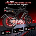 MOVCAN V30 Electric Bike for Adults 1000W(Peak 1500W) Motor,28MPH,70 Miles, 20" Fat Tire Ebike, 48V 15.6Ah Single Battery, with Phone Holder, Electric Motorcycle for Commuting/ Off-roading,Black