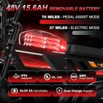 MOVCAN V30 Electric Bike for Adults 1000W(Peak 1500W) Motor,28MPH,70 Miles, 20" Fat Tire Ebike, 48V 15.6Ah Single Battery, with Phone Holder, Electric Motorcycle for Commuting/ Off-roading,Black