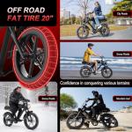 MOVCAN V30 Electric Bike for Adults 1000W(Peak 1500W) Motor,28MPH,70 Miles, 20" Fat Tire Ebike, 48V 15.6Ah Single Battery, with Phone Holder, Electric Motorcycle for Commuting/ Off-roading,Black