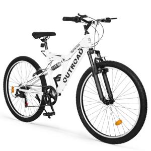 Omelaza 26 Inch Mountain Bike, 7-Speed High-Carbon Steel/Aviation Grade Frame with Dual Suspension, Adjustable Ergonomic Seat for Adults