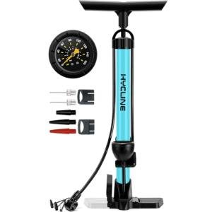 Hycline Bike Floor Pump with Gauge: 160 PSI High Pressure Bicycle Pumps - Durable Air Pump Fits Presta & Schrader Valve - Inflator for Road MTB Tire, Ball, Balloon, Inflatables - Blue