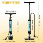 Hycline Bike Floor Pump with Gauge: 160 PSI High Pressure Bicycle Pumps - Durable Air Pump Fits Presta & Schrader Valve - Inflator for Road MTB Tire, Ball, Balloon, Inflatables - Blue