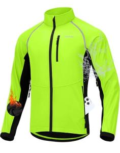 Men's Winter Cycling Jackets Thermal Warm Water Resistant Bike Running Windproof Fleece Cold Weather Mountain Biking Bicycle Riding Gear(Fluorescent Yellow/Black,L)