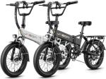 Jasion EB7 2.0 Adult Electric Bicycles 2PCS, 28MPH Folding E-Bike with 1200W Peak Motor, 55Miles Commute Ebikes for Adults 480WH Battery, Shock Absorber, Disc Brake, 20" *3.0 Tires for Beach Snow