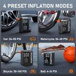 Pumptiva Tire Inflator Portable Air Compressor, 3X Faster Portable Tire Inflator for Car 150PSI Air Pump for Car Tires with LED Light, Auto Shut-Off for Motorcycle, Bicycle, Bike, Ball (Black)