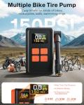 MCY Portable and Mini Bike Pump with Guage,20s Fast Inflate Electric Bike Tire Pump with 150PSI,Bicycle Pump with Presta,Schrader Valve,Auto Stop,Clear Pressure Display,Motorcycle,Ball,Swimming Ring