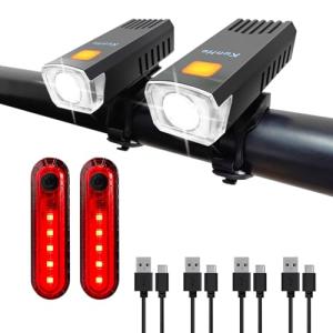 KunHe 4 Pack USB-C Rechargeable Bike Lights Head Lights for Night Riding Men Women & Kids 3 Lights Modes Used as a Safety Indicator Light for Skateboards Strollers and Wheelchairs