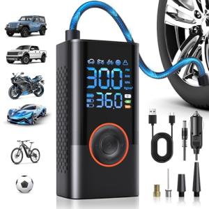 Tire Inflator Portable Air Compressor Portable Cordless Mini Air Pump with Digital Pressure Gauge Inflater 150PSI 3X Fast Inflation Auto Shutoff Large Battery Tires Pump for Cars Motors Bikes Balls