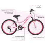 WEIZE 24 Inch Kid Mountain Bike,Kid Bike for Girls Age 6-14 Year Old,6 Speed Kid Bicycle with Front Suspension Fork,Adjustable Seat Height,High-Carbon Steel Frame,Ideal for Girl Adventurers,Pink
