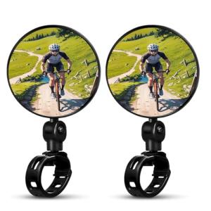 Bike Mirrors, Bicycle Cycling Rear View Safe Mirrors, Adjustable Rotatable Handlebars Mounted Scratch Resistant Glass Lens Plastic Convex Mirror for Mountain Road Bikes Easy to Install