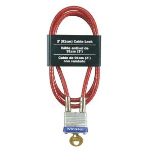 Master Lock 719D Steel Cable with Integrated Outdoor Padlock with Key, 1 Pack, Silver, 3' Long x 3/16' Diameter