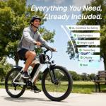 HOVERFLY OUREA Electric Bike 26", 750W Peak Motor Mountain Ebike, Up to 40 Miles 20MPH Removable Battery, 7-Speed and Shock Absorber, Electric Commuter Bike for Adults White