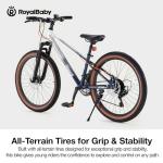 RoyalBaby Kids Mountain Bike 24" for Boys & Girls Ages 10-14 Year Old- Lightweight Aluminum, 21-Speed, Suspension Fork - Blue