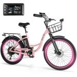 DDC SPORT Electric Bike for Adults, Peak 700W Motor 20MPH, 374.4WH Removable Battery 45Miles, 24'' Step Through City Cruiser Ebike for Women/Men/Teens, Commuter E-Bike, 7-Speed, Front Basket