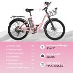 DDC SPORT Electric Bike for Adults, Peak 700W Motor 20MPH, 374.4WH Removable Battery 45Miles, 24'' Step Through City Cruiser Ebike for Women/Men/Teens, Commuter E-Bike, 7-Speed, Front Basket
